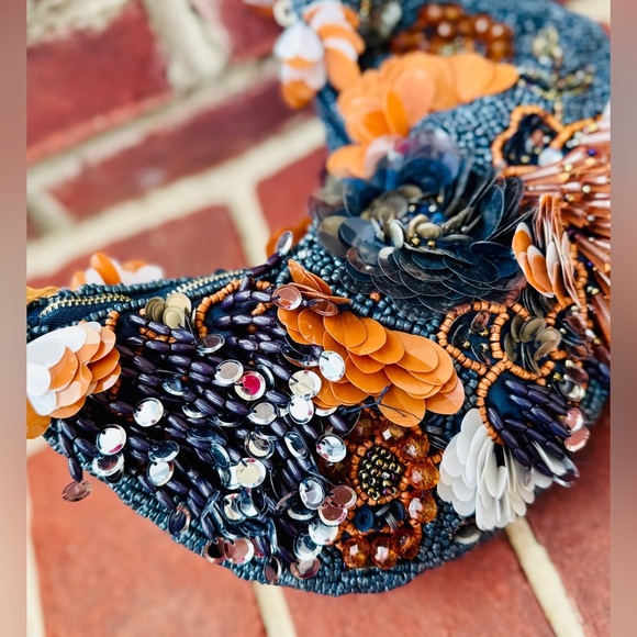 Navy Floral Sequin & Beaded Statement Shoulder Bag – Rare Viral Find ✨ - Picture 11 of 13